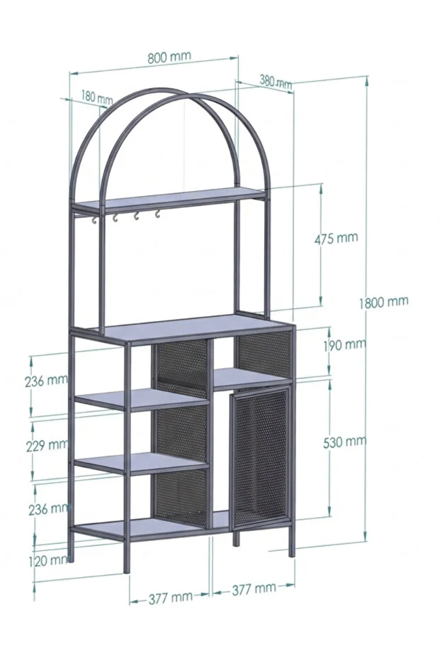 Capella Kahve Köşesi Standı & Çok Amaçlı Mutfak Dolabı - Tel Kapaklı Mint Yeşili (80x180cm)